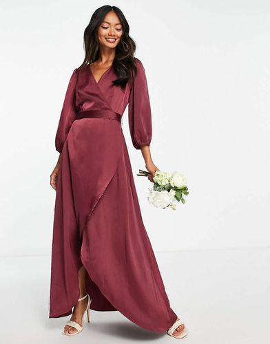 Y.A.S - L'invitée - Robe portefeuille mi-longue en satin - Bordeaux - Yas - Modalova