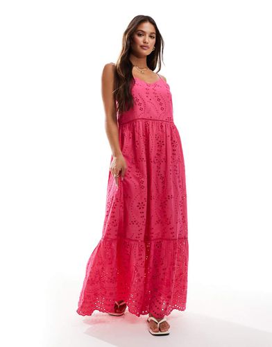 Y.A.S - Robe longue en broderie anglaise à fines bretelles - Sorbet framboise - Yas - Modalova