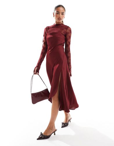 YAS - Robe nuisette 2-en-1 en satin avec col montant et partie supérieure en dentelle - cabernet - Y.a.s - Modalova