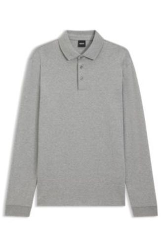Polo à manches longues en coton interlock avec logo - Boss - Modalova