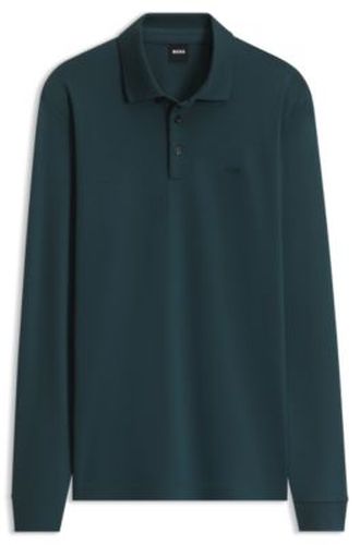 Polo à manches longues en coton interlock avec logo - Boss - Modalova