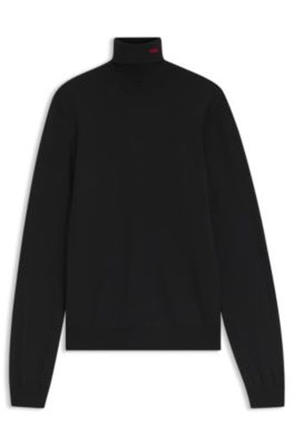 Pull à col cheminée en laine mérinos avec logo brodé - HUGO - Modalova