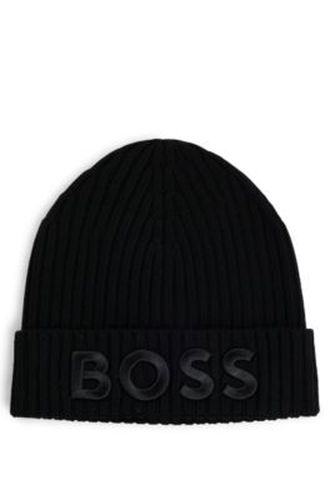 Bonnet tricoté en laine vierge avec logo brodé - Boss - Modalova