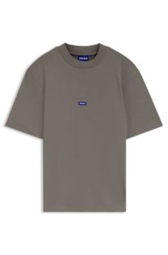 T-shirt en coton à col côtelé avec étiquette logotée - HUGO - Modalova