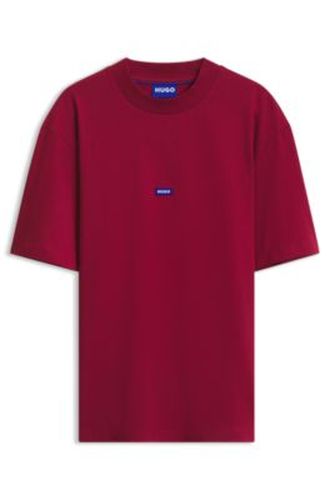 T-shirt en coton à col côtelé avec étiquette logotée - HUGO - Modalova