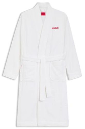 Peignoir en molleton de coton avec logo rouge brodé - HUGO - Modalova