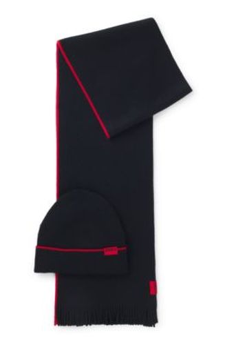 Ensemble bonnet et écharpe en laine à étiquette logotée - HUGO - Modalova