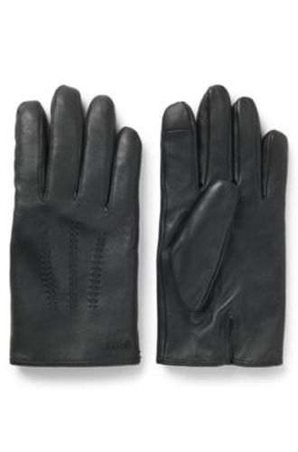 Gants en cuir doublés en laine mélangée avec logo - Boss - Modalova