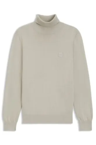 Pull à col roulé en coton et cachemire avec patch logoté - Boss - Modalova