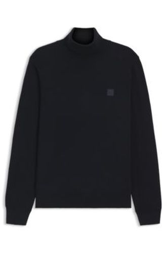 Pull à col roulé en coton et cachemire avec patch logoté - Boss - Modalova