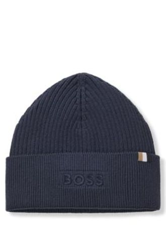 Bonnet en coton et laine avec détail à rayures emblématiques - Boss - Modalova