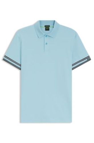 Polo Slim en coton avec bas de manches à rayures - Boss - Modalova