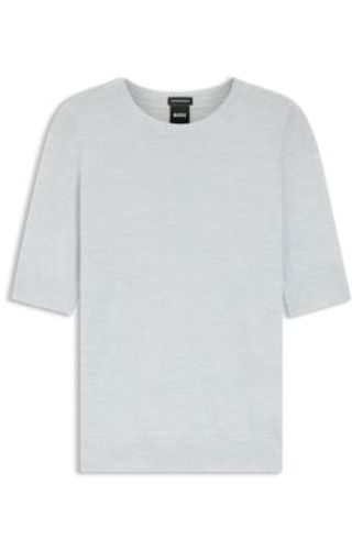Pull Slim à manches courtes en laine mérinos extra fine - Boss - Modalova