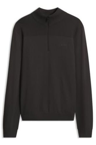 Pull en laine vierge mélangée à encolure zippée et logo - Boss - Modalova