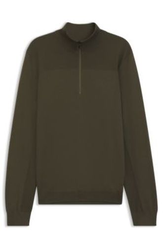 Pull en laine vierge mélangée à encolure zippée et logo - Boss - Modalova
