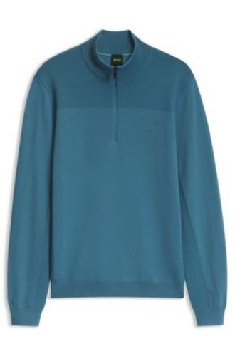 Pull en laine vierge mélangée à encolure zippée et logo - Boss - Modalova