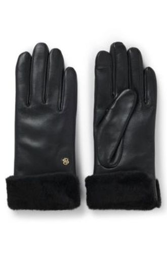 Gants en cuir avec poignets à revers en fourrure synthétique - Boss - Modalova