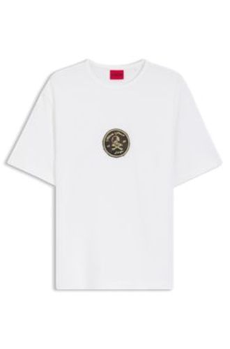 T-shirt en jersey de coton avec badge brodé - HUGO - Modalova