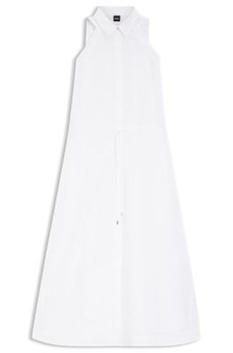 Robe en popeline de coton avec taille à cordons de serrage - Boss - Modalova