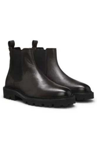 Bottines en cuir grainé à empiècements latéraux élastiques - Boss - Modalova