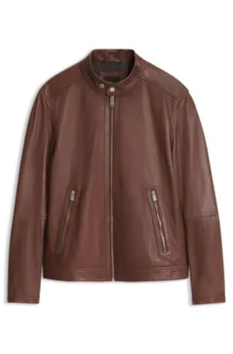 Veste en cuir grainé avec finitions à logo - Boss - Modalova