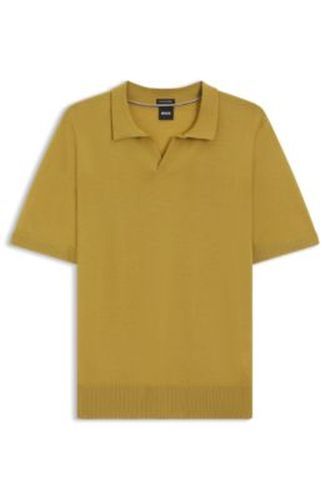 Polo en maille de laine mérinos à col Johnny - Boss - Modalova