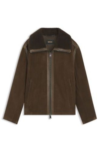 Veste style aviateur en cuir suédé avec col en peau retournée - Boss - Modalova