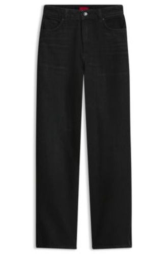 Jean Straight en denim japonais noir avec fentes - HUGO - Modalova