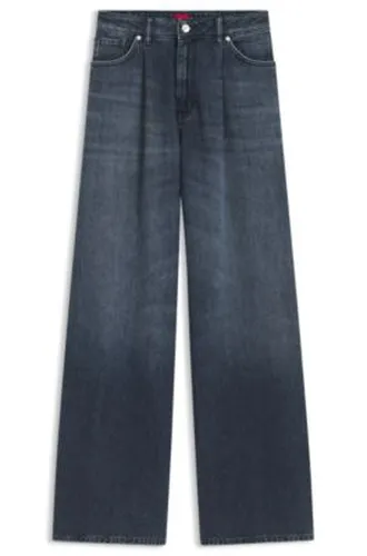 Jean Wide en denim bleu avec plis sur le devant - HUGO - Modalova