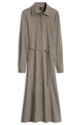 Robe-chemise à ceinture en flanelle de laine et de lin - Boss - Modalova