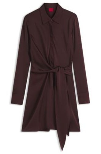 Robe portefeuille à manches longues en satin à logo empilé - HUGO - Modalova