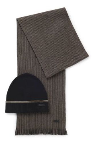 Ensemble bonnet en maille côtelée et écharpe à rayures - Boss - Modalova