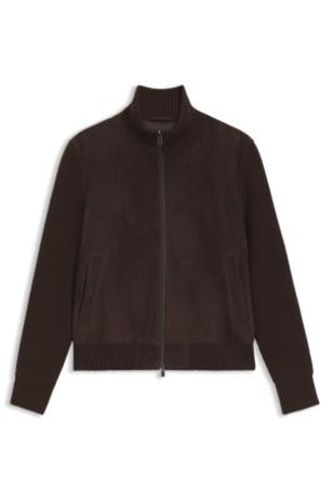 Veste en cuir suédé avec manches en maille - Boss - Modalova