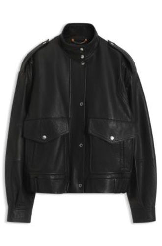 Veste en cuir avec pattes d'épaule et col montant - Boss - Modalova