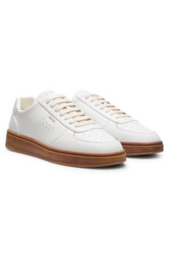 Baskets en cuir grainé avec logo en feuille d’or - HUGO - Modalova