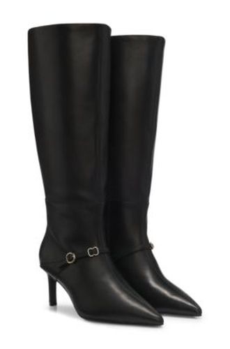 Bottes hauteur genou en cuir structuré à boucle - HUGO - Modalova