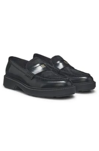 Mocassins en cuir à finition Penny avec vamp en poils de veau - HUGO - Modalova