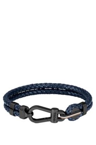 Bracelet en cuir tressé bleu avec fermoir mousqueton noir - Boss - Modalova