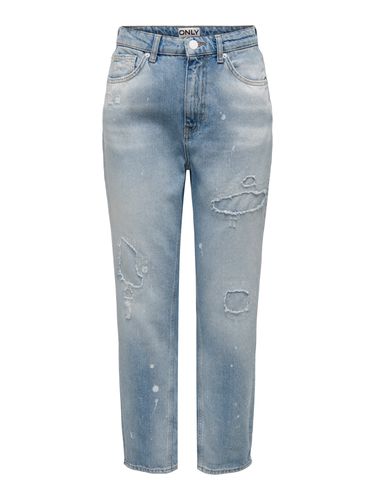 Jeans Straight Fit Taille Haute Ourlé Destroy - ONLY - Modalova