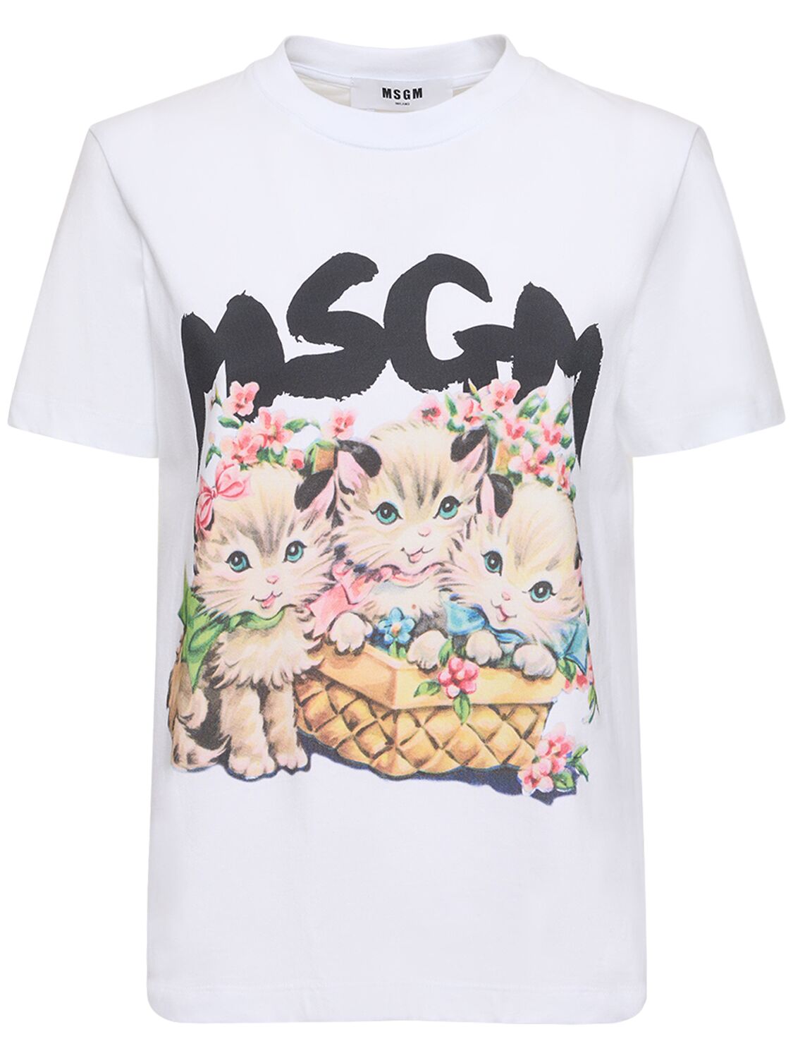 T-shirt En Jersey De Coton À Logo Et Chats - MSGM - Modalova