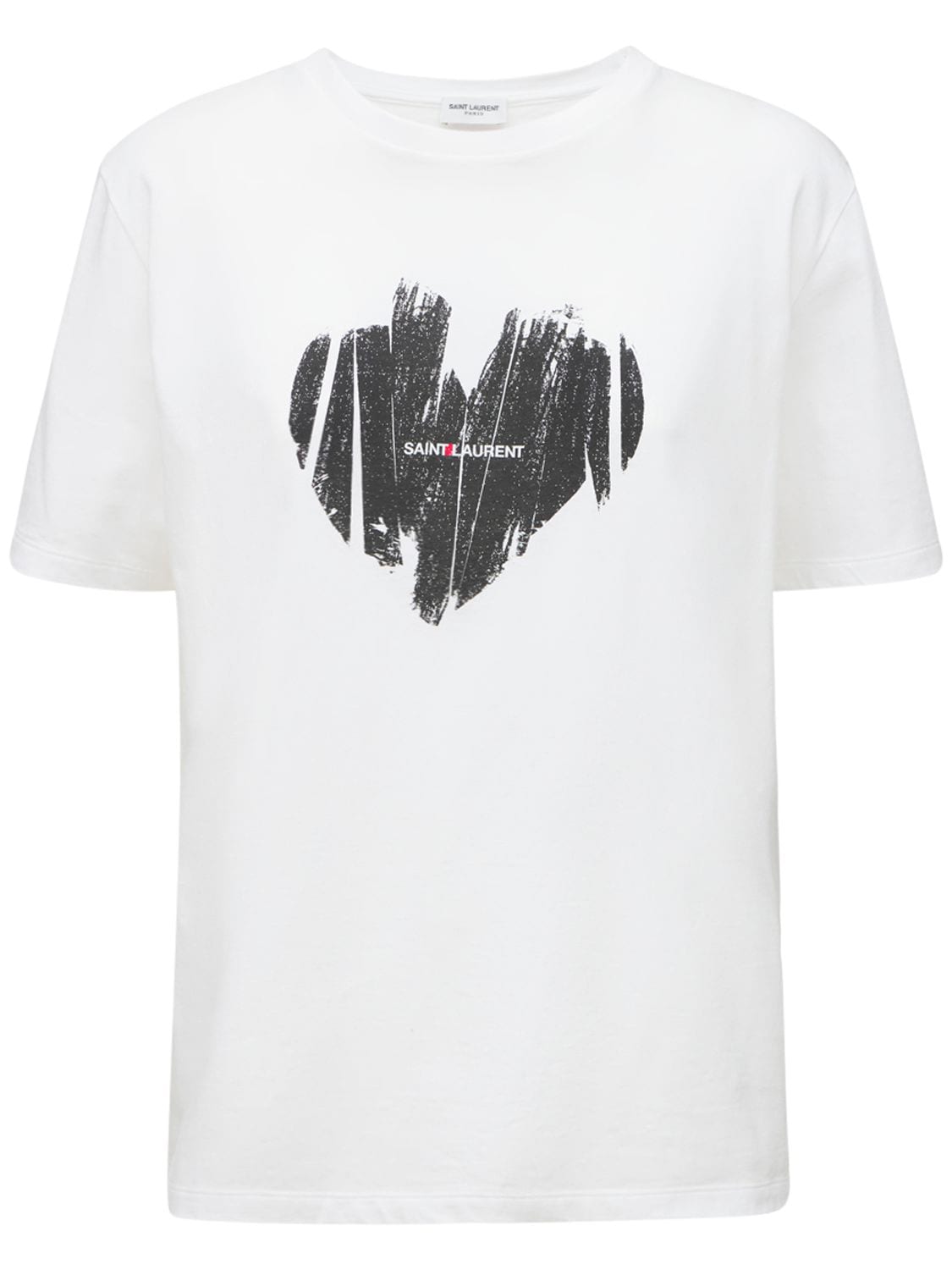 T-shirt En Jersey De Coton Imprimé Cœur - SAINT LAURENT - Modalova