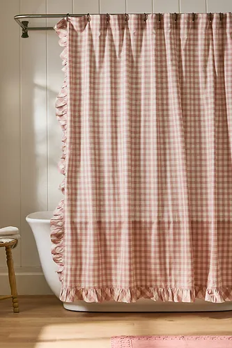 Cotton Printed Gingham Ruffle Shower Curtain en taille: 72" x 72" chez - Anthropologie - Modalova