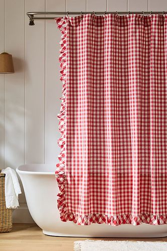 Cotton Printed Gingham Ruffle Shower Curtain en taille: 72" x 72" chez - Anthropologie - Modalova