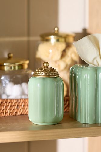 Pot de salle de bain avec couvercle en verre festonné Eloise en Green chez - Anthropologie - Modalova