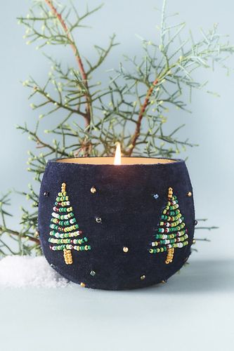 Bougie en verre givrée guirlande d'arbres en velours boisé par en taille: M - By Anthropologie - Modalova