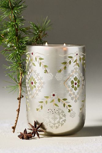 Bougie décorative en verre givrée Guirlande Woody peinte à la main Festive par en taille: M - By Anthropologie - Modalova