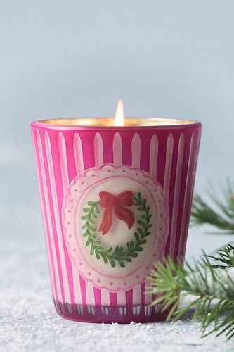 Bougie en verre givrée Guirlande Woody à icône de couronne par en taille: XS - By Anthropologie - Modalova