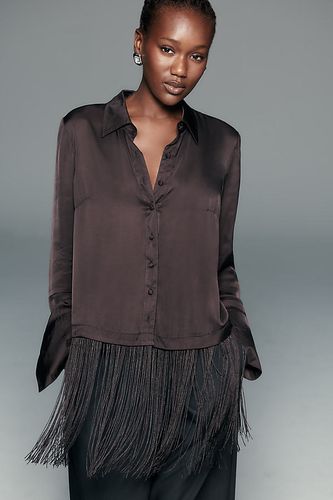 Blouse en satin à ourlet frangé boutonnée sur le devant en taille: XS - By Anthropologie - Modalova