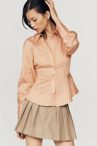 Haut boutonné en soie à taille marquée taille: 2XS - By Anthropologie - Modalova