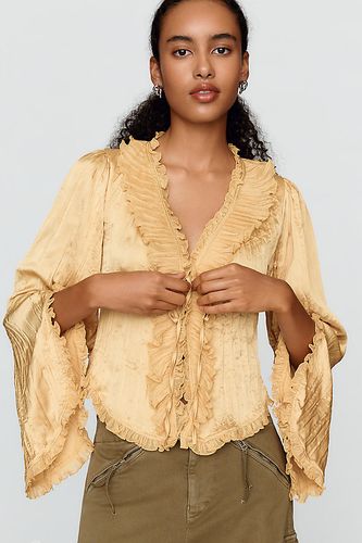 Haut à volants avec attache sur le devant à manches longues en taille: XS - By Anthropologie - Modalova